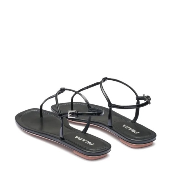 Prada Black Patent Leather open square toe flat thong sandals EU 37 - Picture 2 of 11